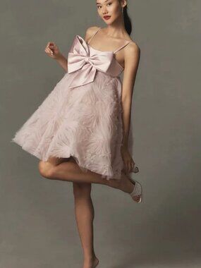 Mac Duggal Bow Front Sleeveless Tulle Mini Dress 6 NWT Rose Pink Style 20583